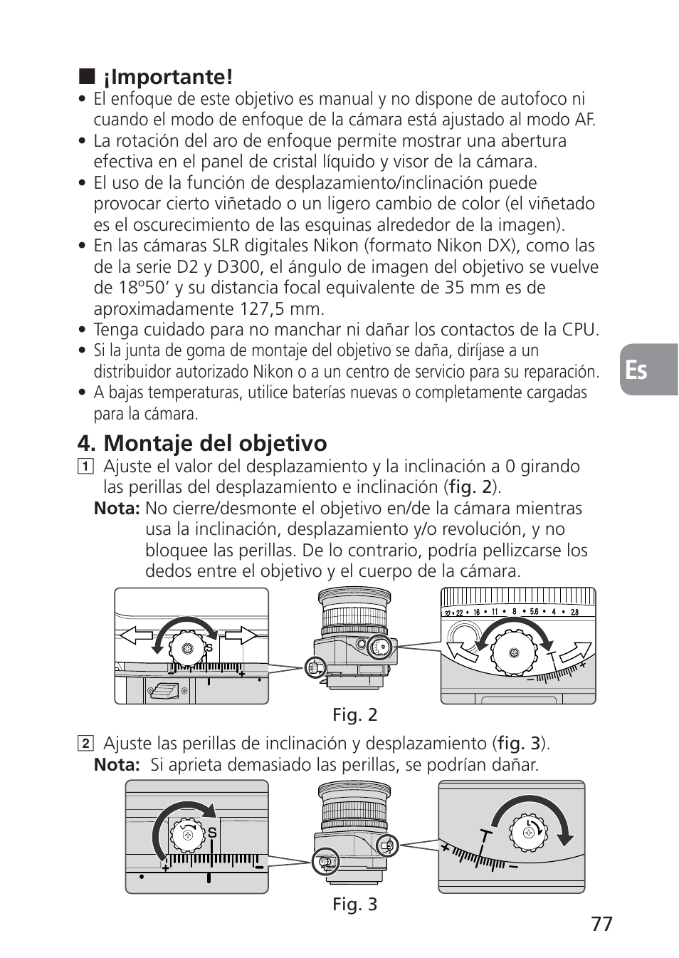 Montaje del objetivo | Nikon 85mm-f-28D-PC-E-Nikkor User Manual | Page 77 / 252