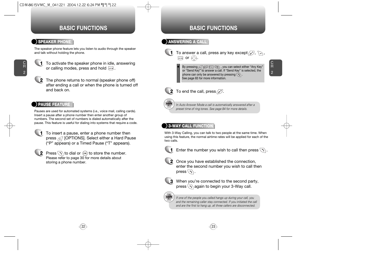 Basic functions | Audiovox CDM-8615 User Manual | Page 13 / 66