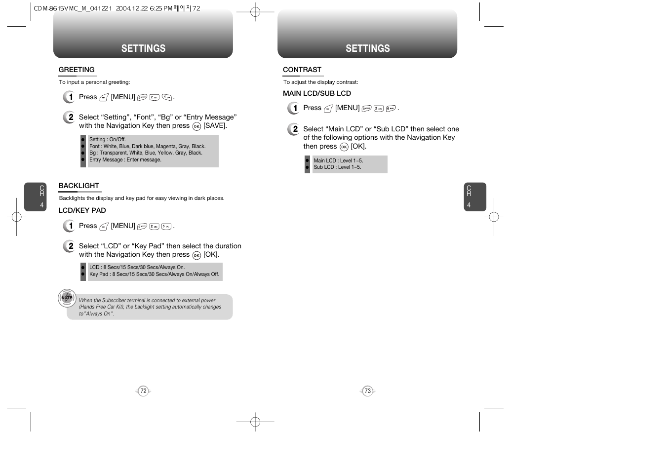 Settings | Audiovox CDM-8615 User Manual | Page 38 / 66