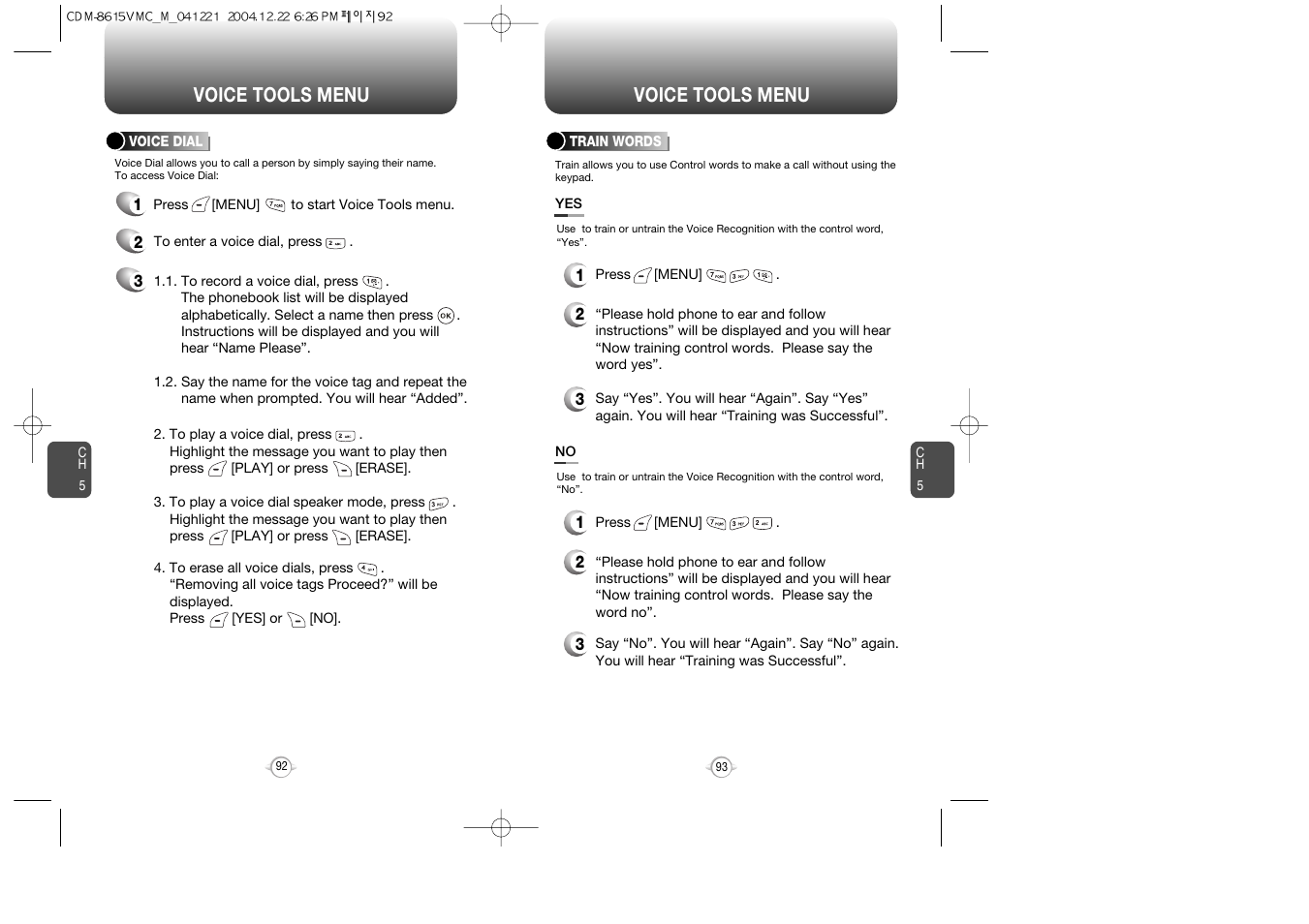 Voice tools menu | Audiovox CDM-8615 User Manual | Page 48 / 66