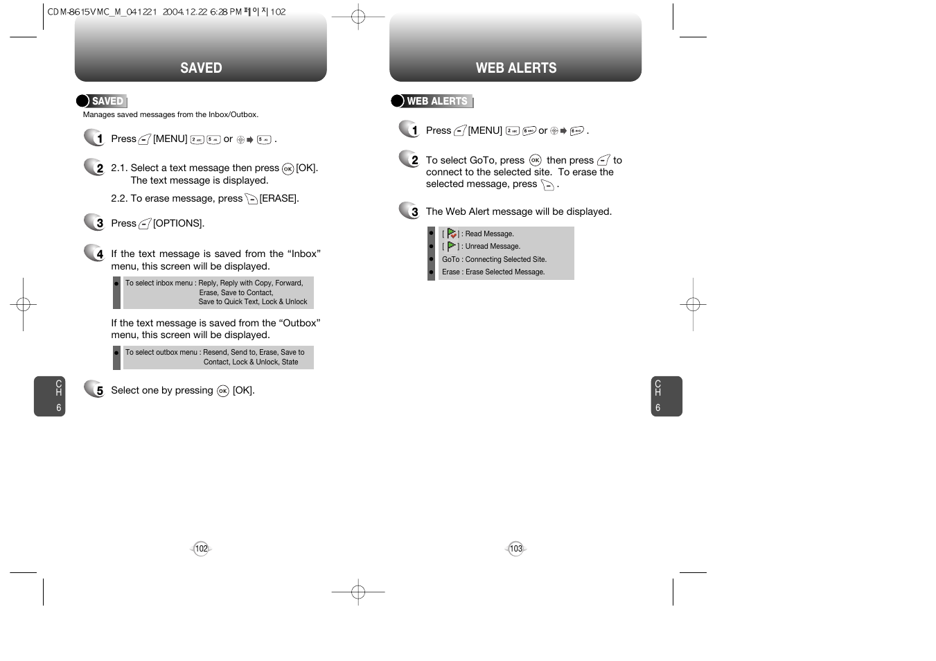 Saved web alerts | Audiovox CDM-8615 User Manual | Page 53 / 66