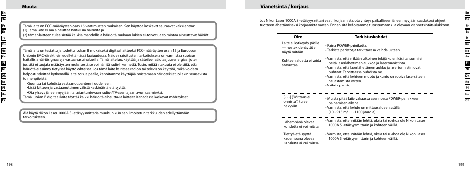 Vianetsintä / korjaus, Muuta | Nikon Laser User Manual | Page 100 / 168