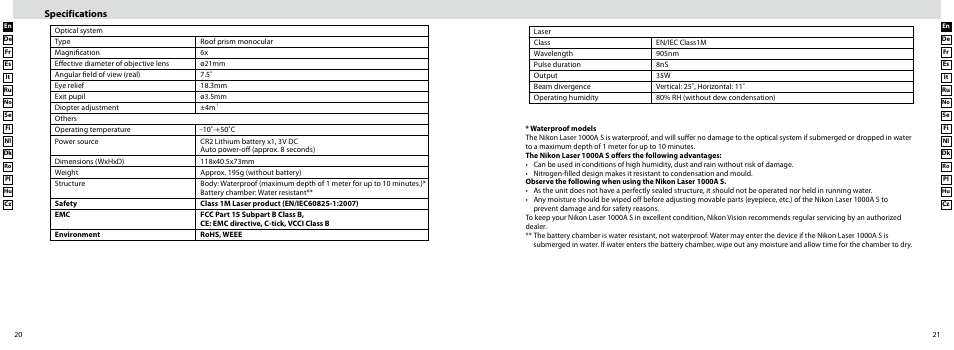 Specifications | Nikon Laser User Manual | Page 11 / 168