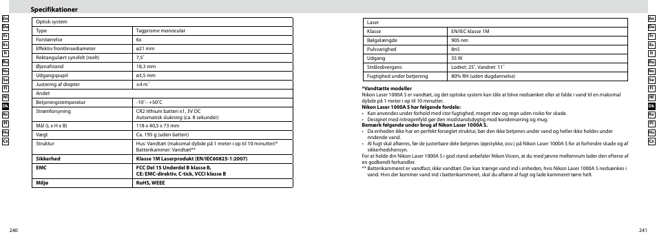 Specifikationer | Nikon Laser User Manual | Page 121 / 168