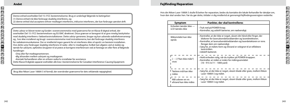 Fejlfinding/reparation, Andet | Nikon Laser User Manual | Page 122 / 168