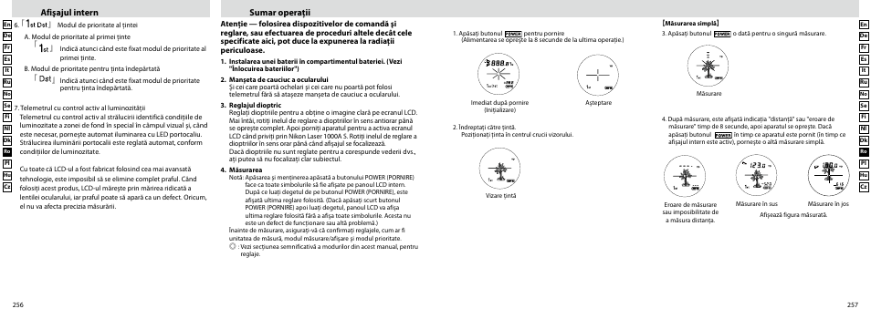 Afişajul intern sumar operaţii | Nikon Laser User Manual | Page 129 / 168