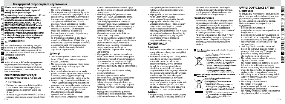 Uwagi przed rozpoczęciem użytkowania | Nikon Laser User Manual | Page 136 / 168