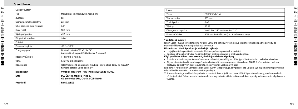 Specifikace | Nikon Laser User Manual | Page 165 / 168