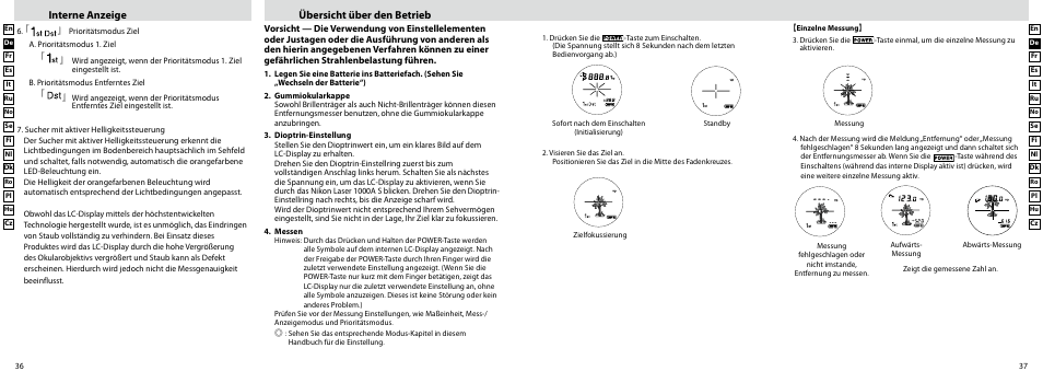 Interne anzeige übersicht über den betrieb | Nikon Laser User Manual | Page 19 / 168