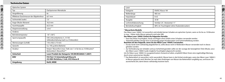 Technische daten | Nikon Laser User Manual | Page 22 / 168