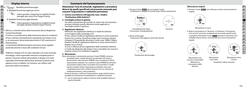 Display interno sommario del funzionamento | Nikon Laser User Manual | Page 52 / 168