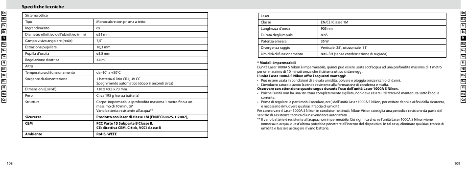 Specifiche tecniche | Nikon Laser User Manual | Page 55 / 168