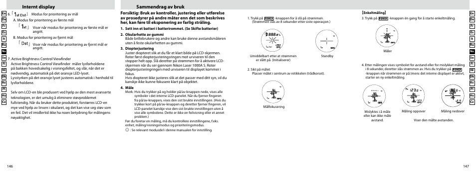 Internt display sammendrag av bruk | Nikon Laser User Manual | Page 74 / 168