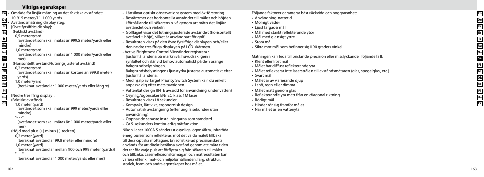 Viktiga egenskaper | Nikon Laser User Manual | Page 82 / 168