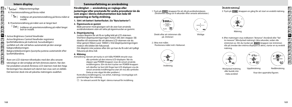 Intern display sammanfattning av användning | Nikon Laser User Manual | Page 85 / 168