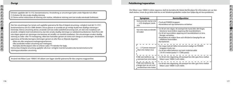 Felsökning/reparation, Övrigt | Nikon Laser User Manual | Page 89 / 168