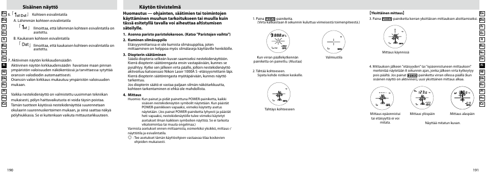 Sisäinen näyttö käytön tiivistelmä | Nikon Laser User Manual | Page 96 / 168