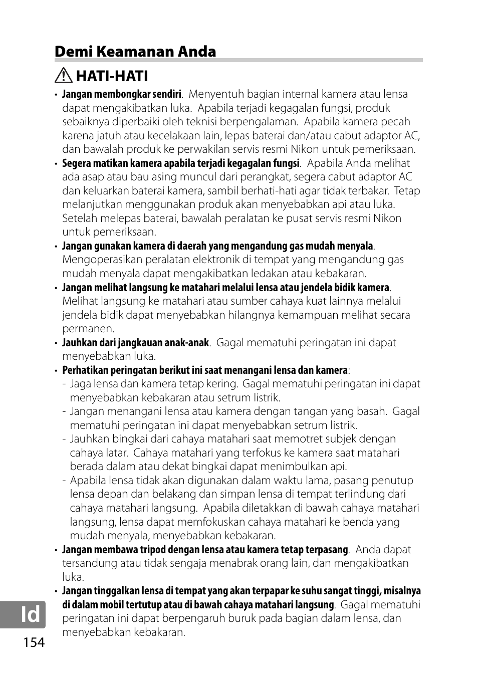 Demi keamanan anda, Hati-hati | Nikon 40mm-f-28G-AF-S-DX-Micro-Nikkor User Manual | Page 154 / 168