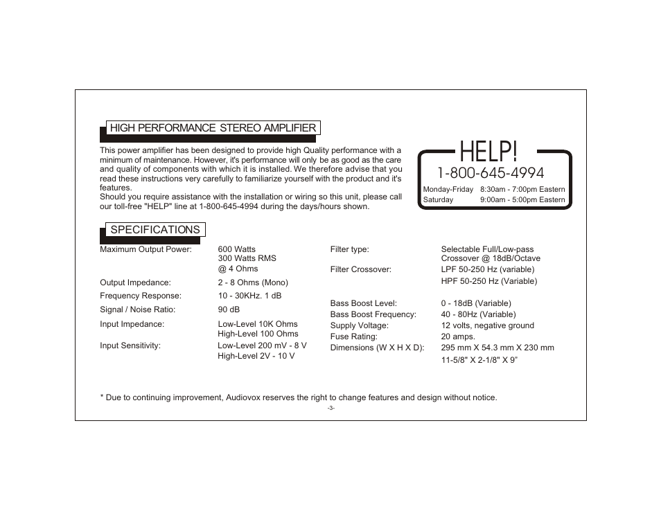 Help | Audiovox XTM-600 User Manual | Page 3 / 13