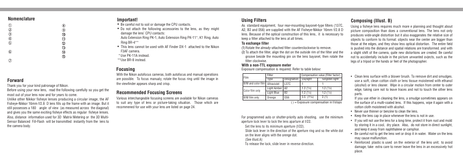 Minimum aperture lock (illust. a) | Nikon 16mm-f-28D-AF-Fisheye-Nikkor User Manual | Page 4 / 16