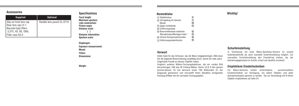 Accessories | Nikon 16mm-f-28D-AF-Fisheye-Nikkor User Manual | Page 5 / 16