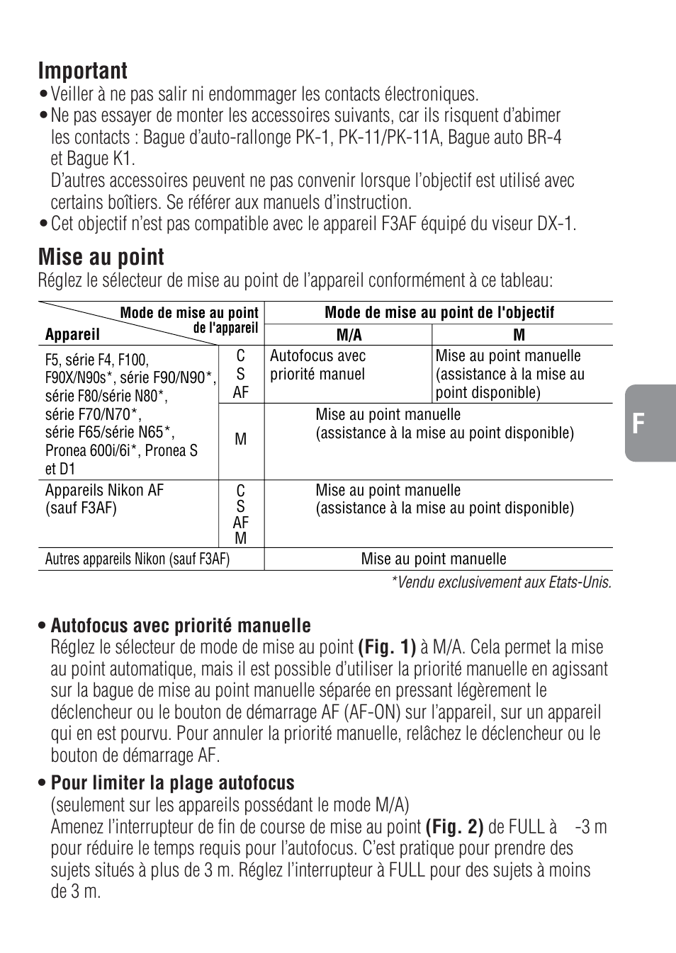 Important, Mise au point | Nikon 300mm-f-4-IF-ED-AF-S-Nikkor User Manual | Page 25 / 54