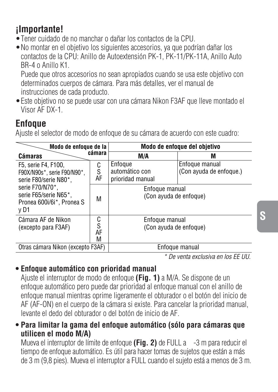 Importante, Enfoque | Nikon 300mm-f-4-IF-ED-AF-S-Nikkor User Manual | Page 31 / 54