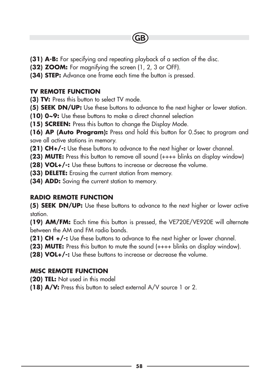 Audiovox VE920E User Manual | Page 16 / 33