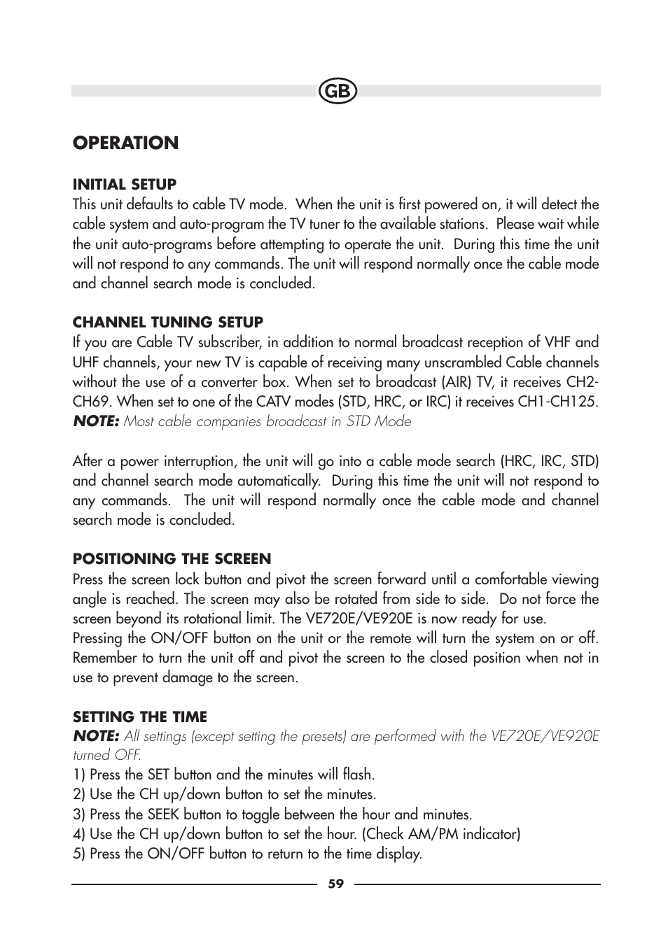 Operation | Audiovox VE920E User Manual | Page 17 / 33