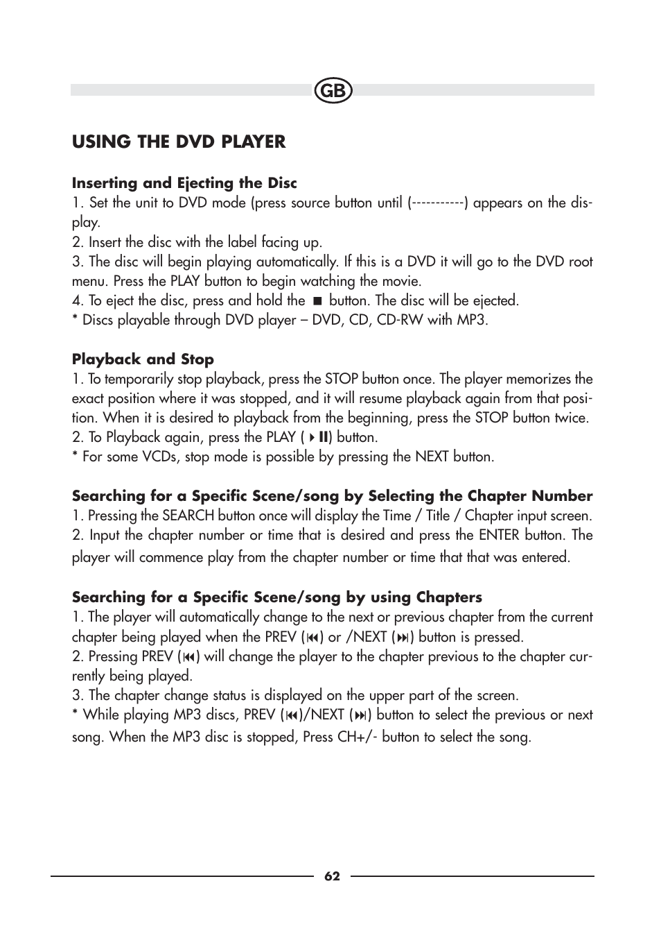 Using the dvd player | Audiovox VE920E User Manual | Page 20 / 33