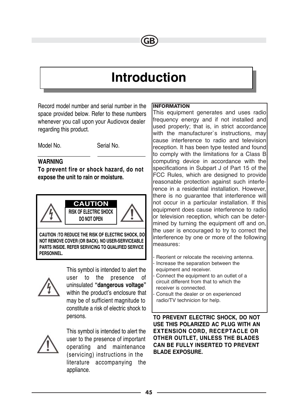 Introduction | Audiovox VE920E User Manual | Page 3 / 33