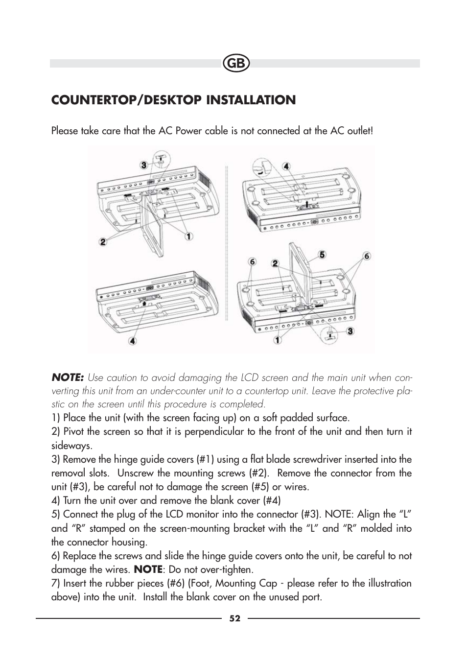 Countertop/desktop installation | Audiovox VE920E User Manual | Page 9 / 33