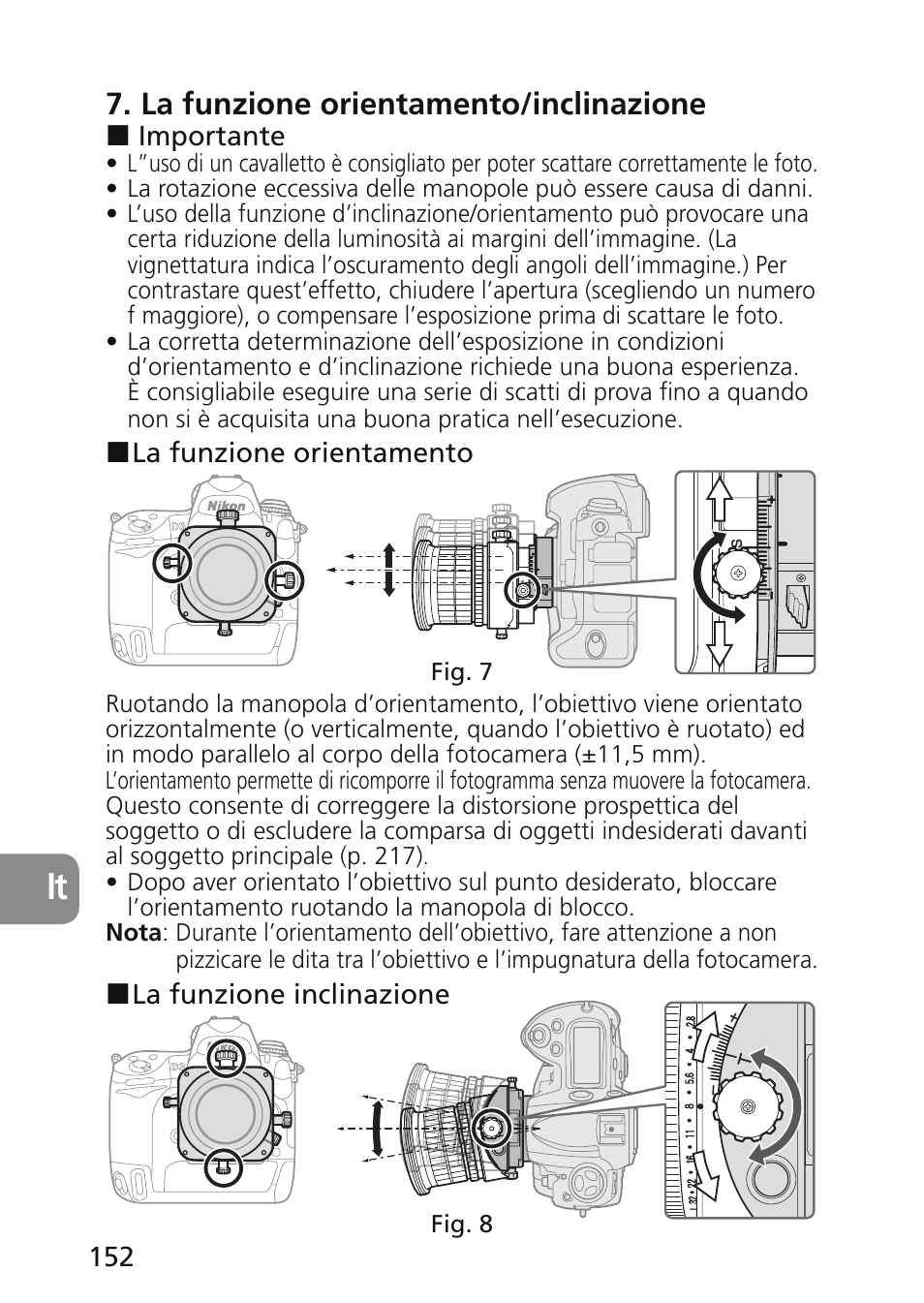 La funzione orientamento/inclinazione | Nikon 45mm-f-28D-ED-PC-E-Nikkor User Manual | Page 152 / 252