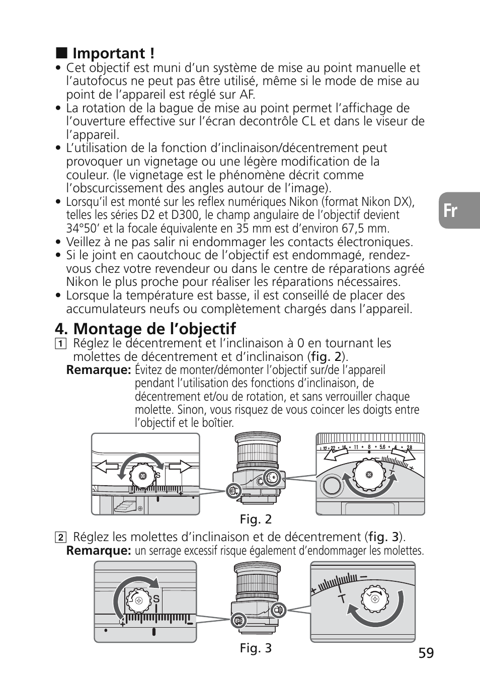 Montage de l’objectif | Nikon 45mm-f-28D-ED-PC-E-Nikkor User Manual | Page 59 / 252