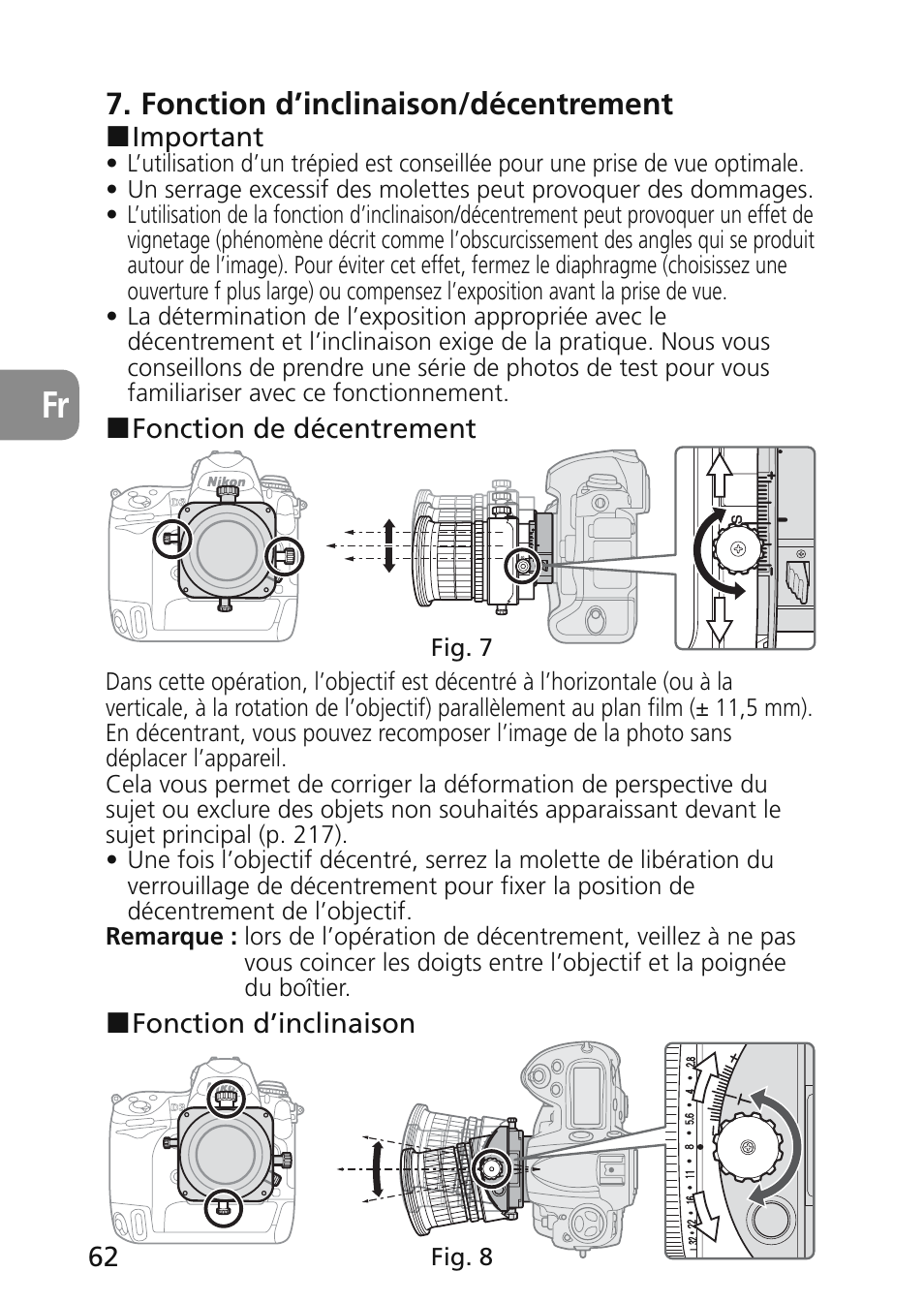 Fonction d’inclinaison/décentrement | Nikon 45mm-f-28D-ED-PC-E-Nikkor User Manual | Page 62 / 252