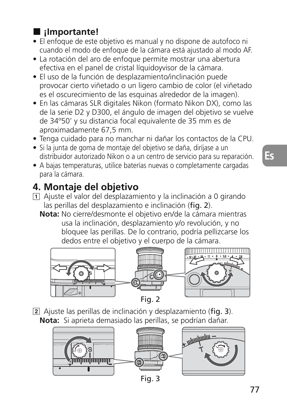 Montaje del objetivo | Nikon 45mm-f-28D-ED-PC-E-Nikkor User Manual | Page 77 / 252