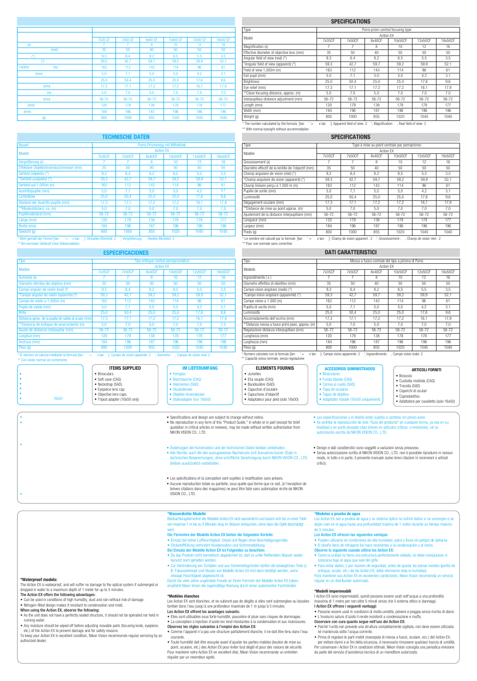 Dati caratteristici | Nikon Action-EX User Manual | Page 2 / 3