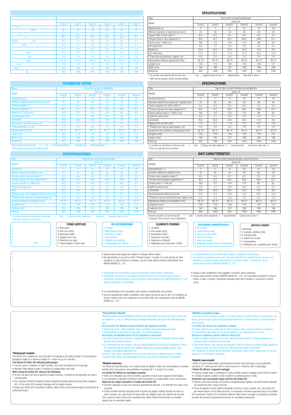 Dati caratteristici | Nikon Action-EX User Manual | Page 3 / 3