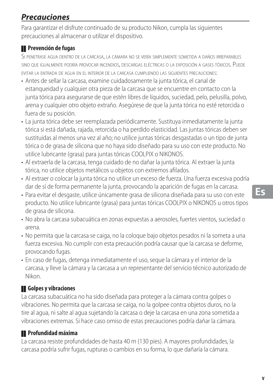 Precauciones | Nikon WP-N1 User Manual | Page 105 / 224