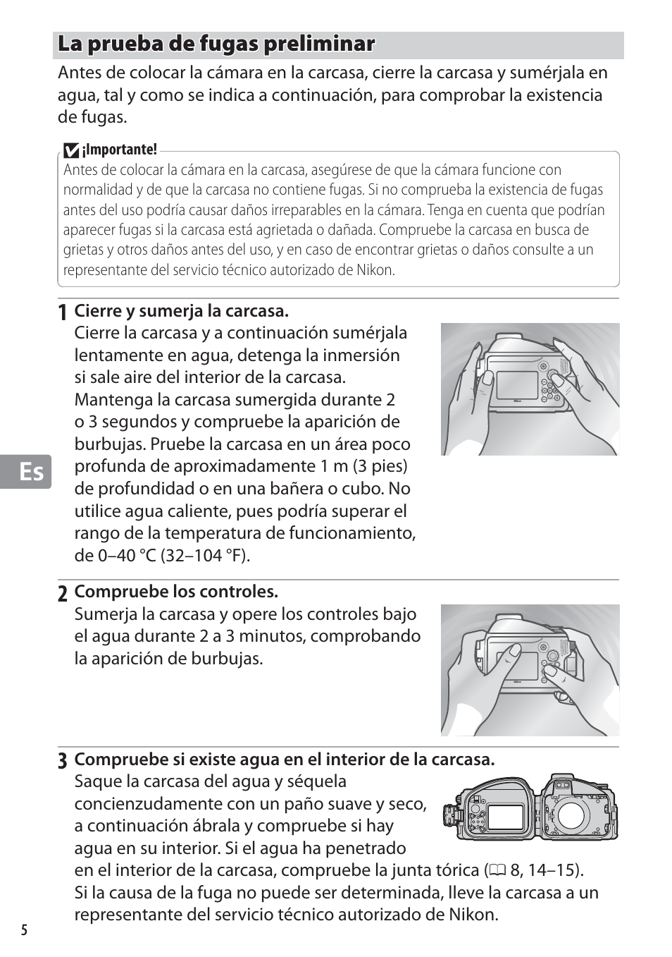 La prueba de fugas preliminar | Nikon WP-N1 User Manual | Page 112 / 224