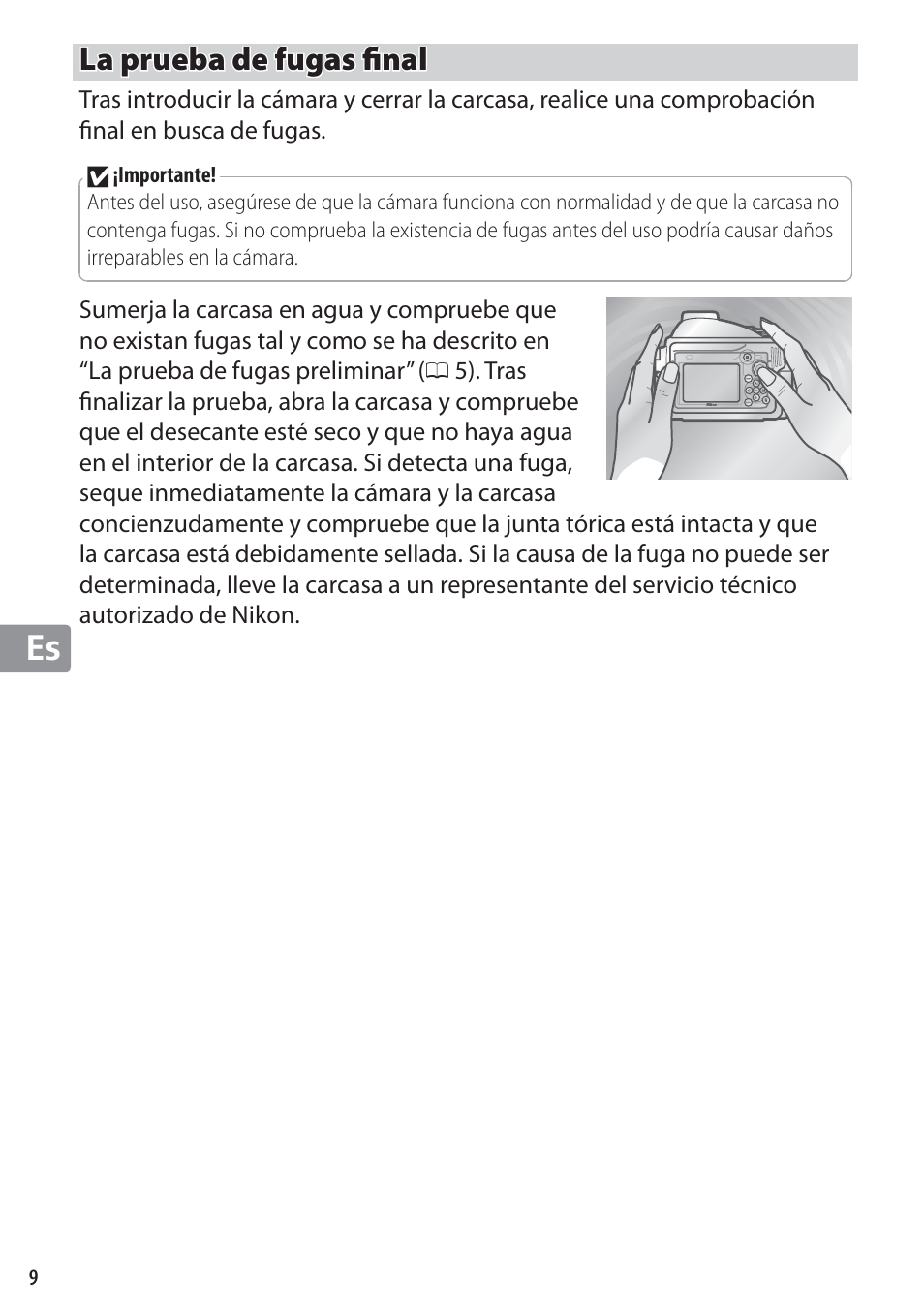 La prueba de fugas final, La prueba de fugas fi nal | Nikon WP-N1 User Manual | Page 116 / 224