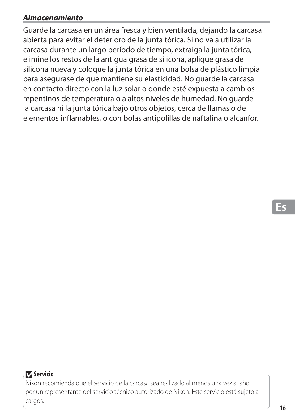 Almacenamiento | Nikon WP-N1 User Manual | Page 123 / 224