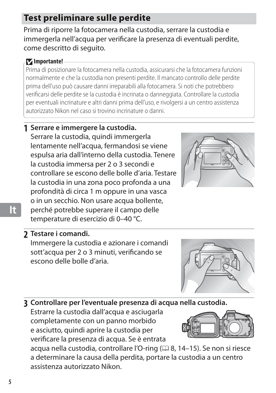 Test preliminare sulle perdite | Nikon WP-N1 User Manual | Page 136 / 224