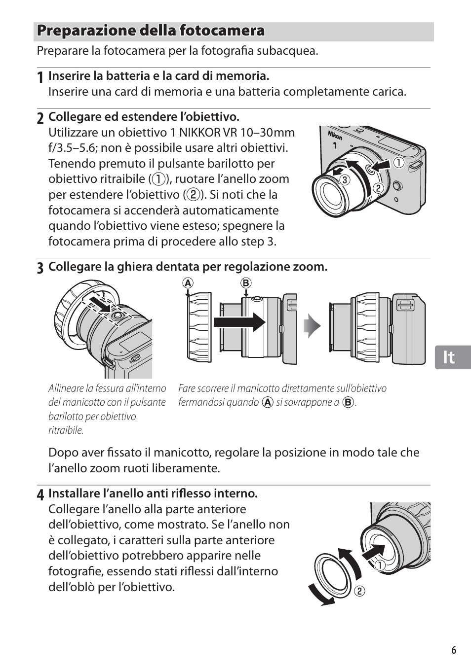 Preparazione della fotocamera | Nikon WP-N1 User Manual | Page 137 / 224