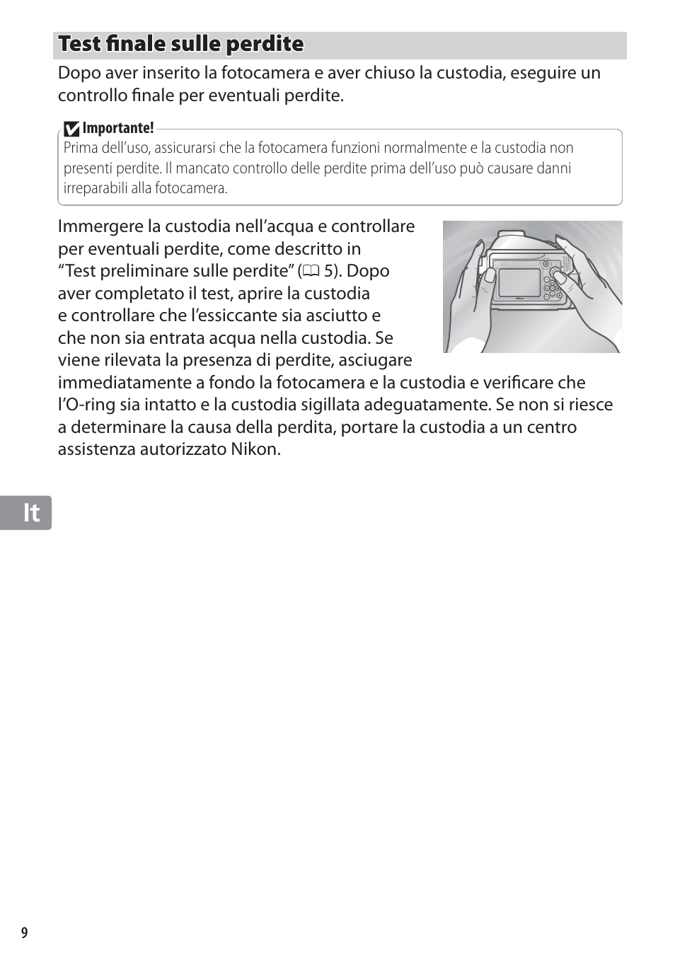 Test finale sulle perdite, Test fi nale sulle perdite | Nikon WP-N1 User Manual | Page 140 / 224