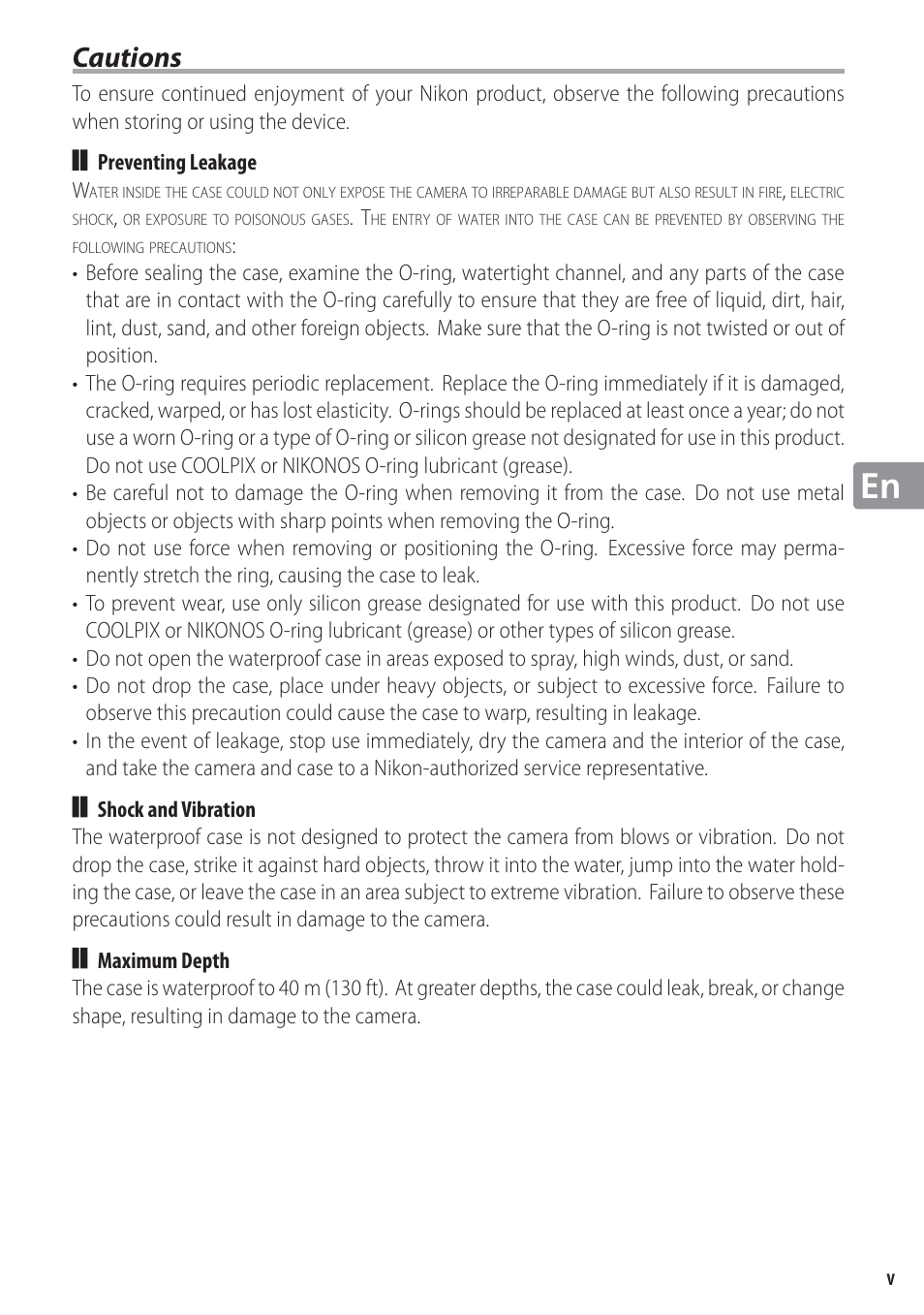 Cautions | Nikon WP-N1 User Manual | Page 33 / 224