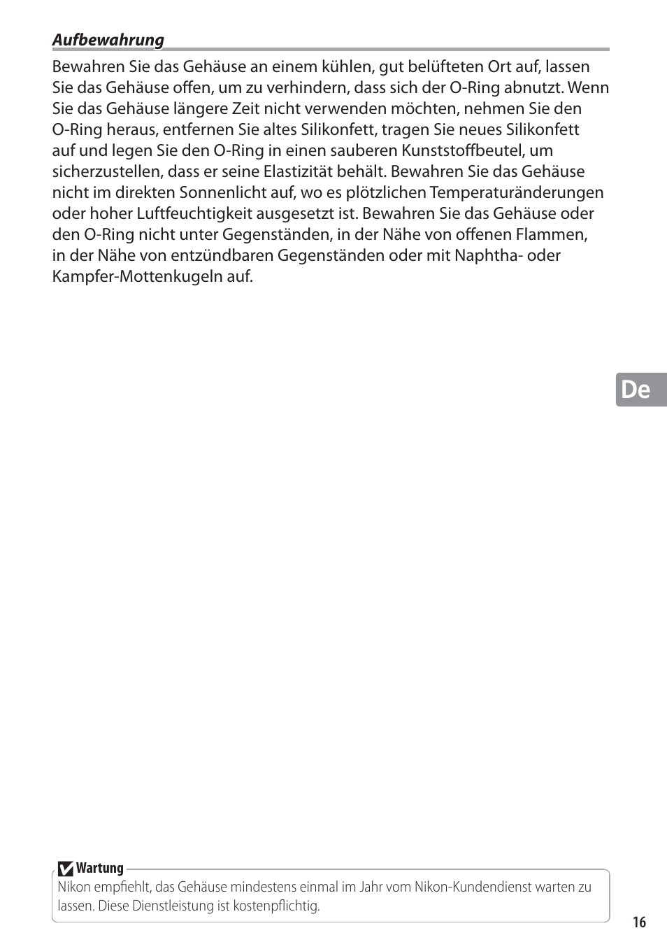 Aufbewahrung | Nikon WP-N1 User Manual | Page 75 / 224