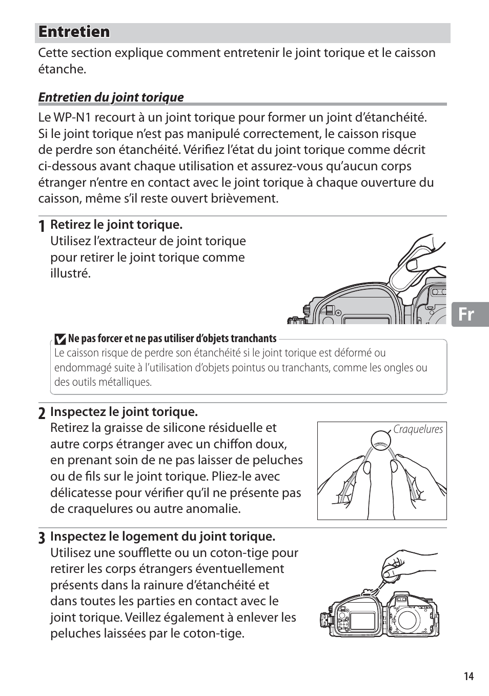 Entretien, Entretien du joint torique | Nikon WP-N1 User Manual | Page 97 / 224