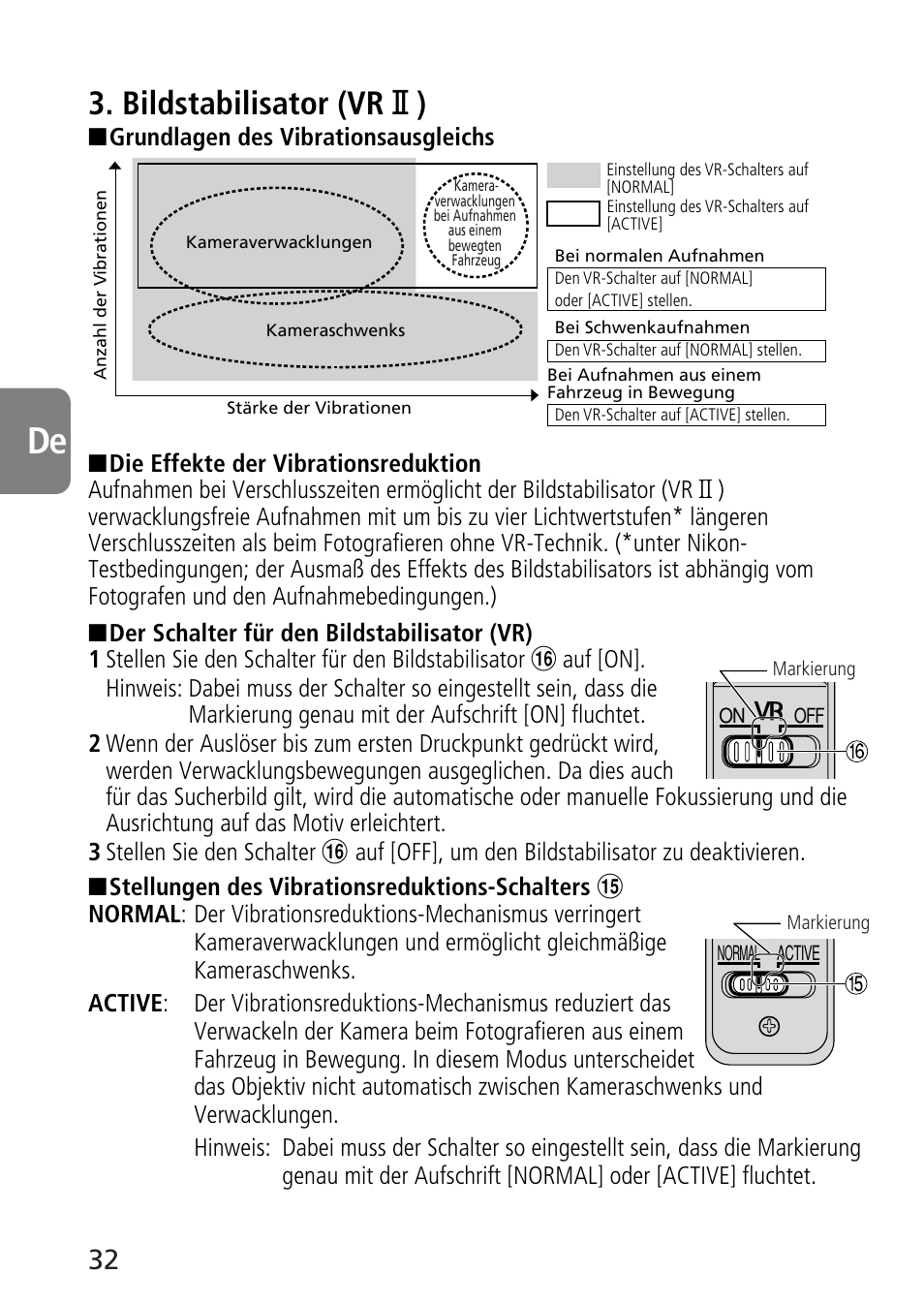 Bildstabilisator (vr @ ) | Nikon 70-300mm-f-45-56G-ED-IF-AF-S-VR-Zoom User Manual | Page 32 / 108