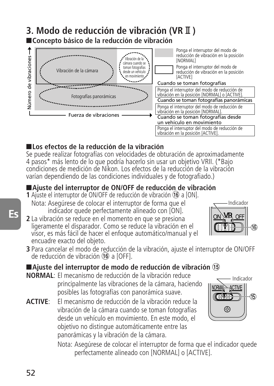Modo de reducción de vibración (vr @ ) | Nikon 70-300mm-f-45-56G-ED-IF-AF-S-VR-Zoom User Manual | Page 52 / 108
